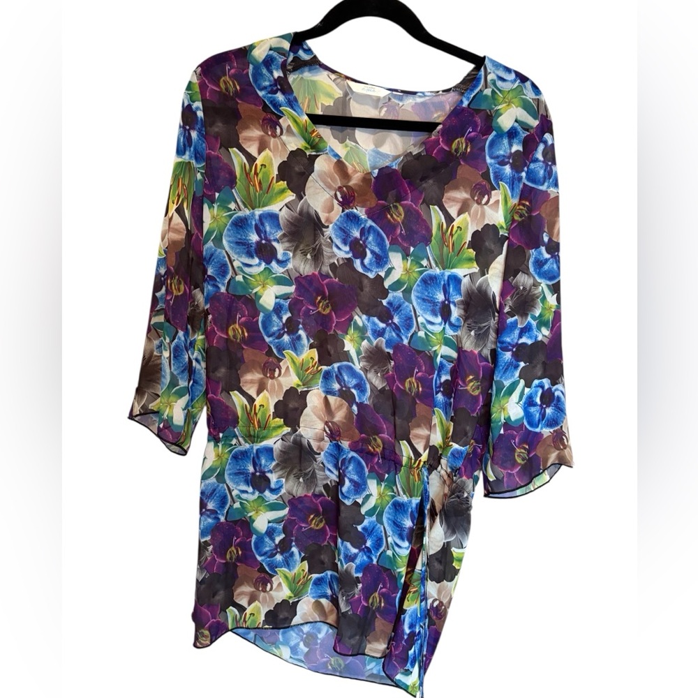 AQUA Tropical Floral COVER UP Dress Swim Trip Women Beach Cottage Medium
